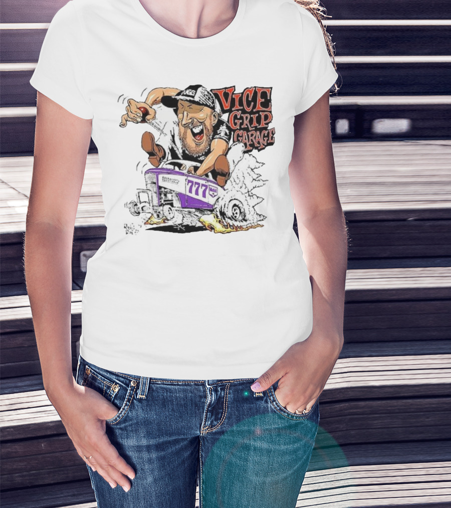 Vice Grip Garage 777 Cartoon Hot Rod Illustration With Bearded Driver And Smoking Tires T-Shirt