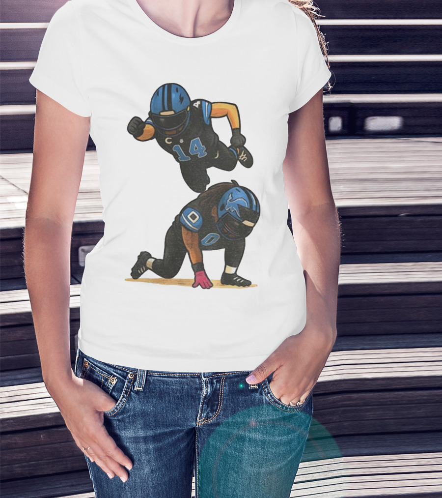 Amon Ra St. Brown Jahmyr Gibbs 14 00 Blue Black Football Celebration T-Shirt