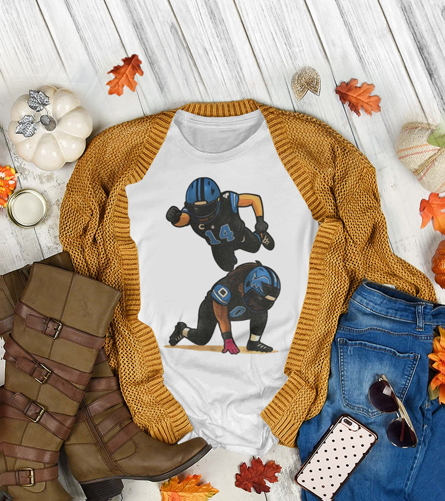 Amon Ra St. Brown Jahmyr Gibbs 14 00 Blue Black Football Celebration T-Shirt