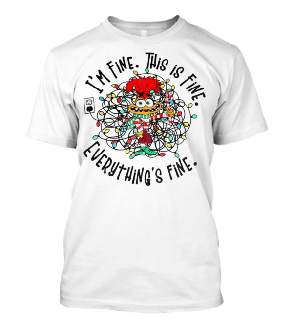 I'm Fine This Is Fine Everything's Fine Anxiety Inside Out 2 Holiday Lights Candy Cane T-Shirt