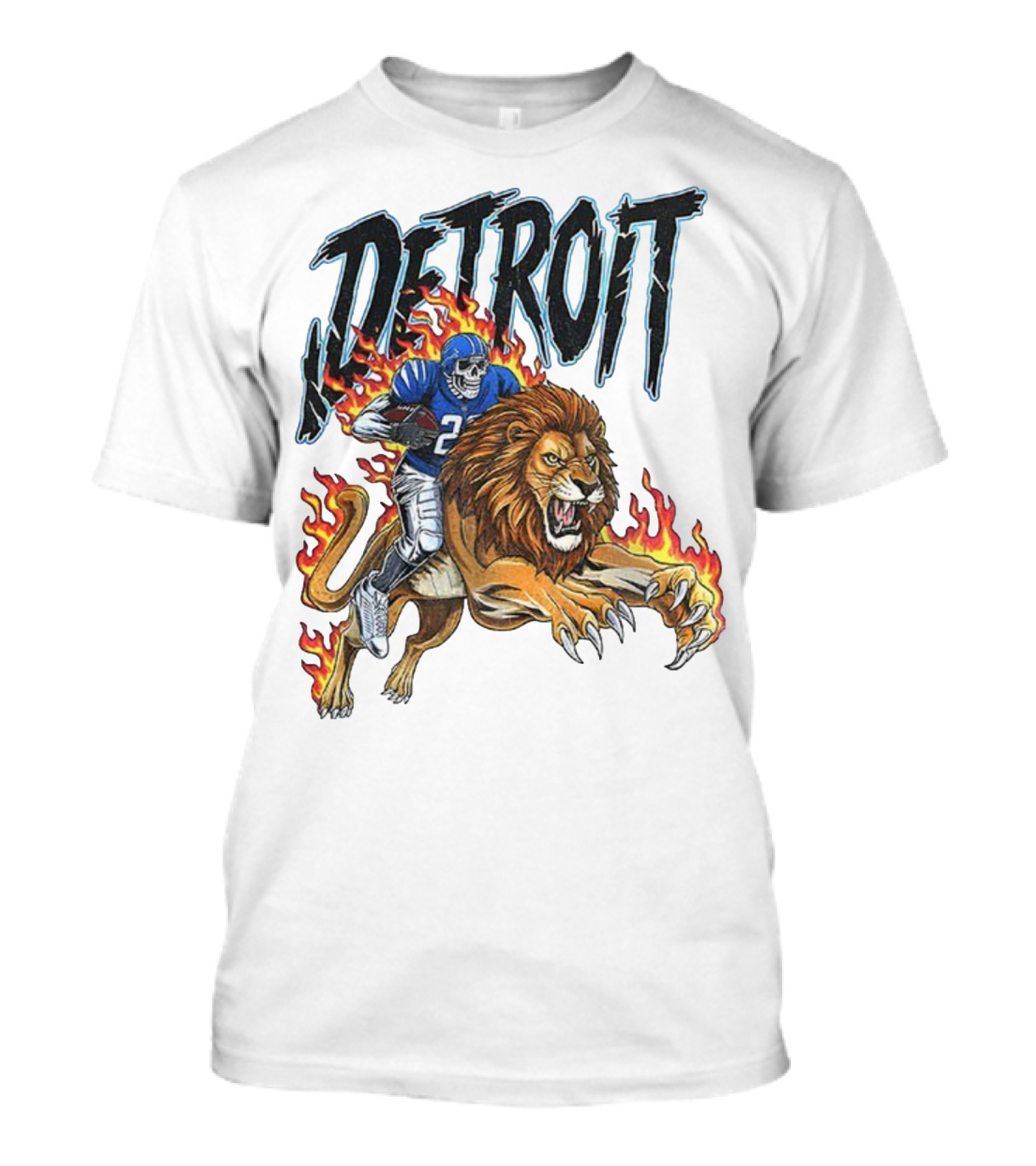 Detroit Lions Vintage Skeleton Riding Flaming Lion Football Game Day T-Shirt