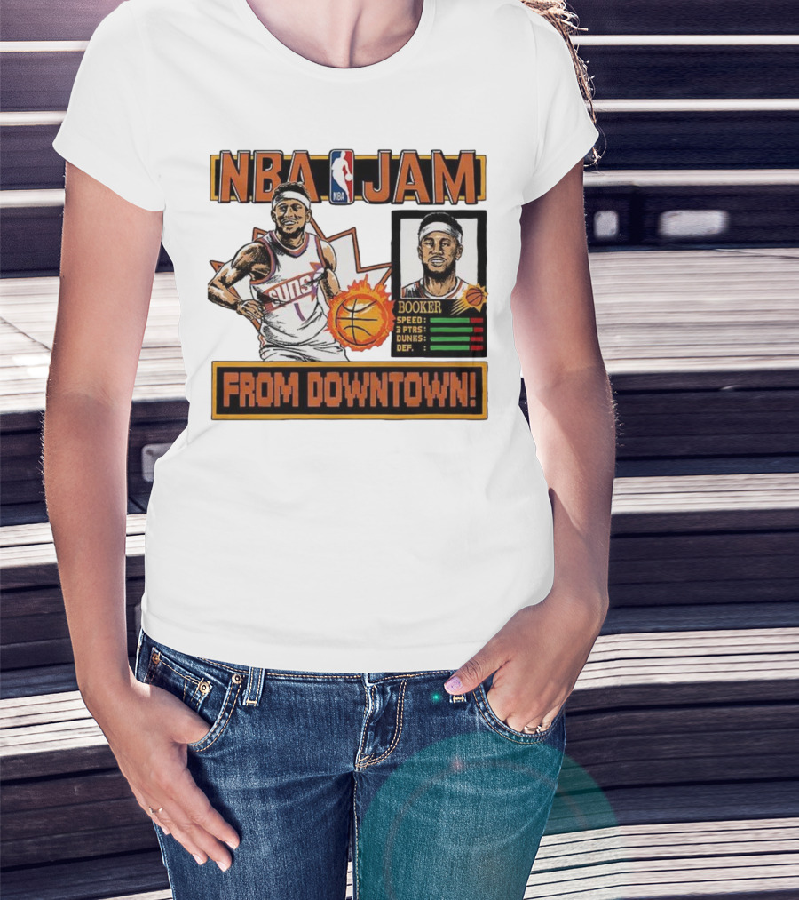 NBA Jam Devin Booker Suns From Downtown Classic Video Game T-Shirt
