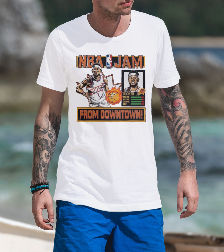 NBA Jam Devin Booker Suns From Downtown Classic Video Game T-Shirt