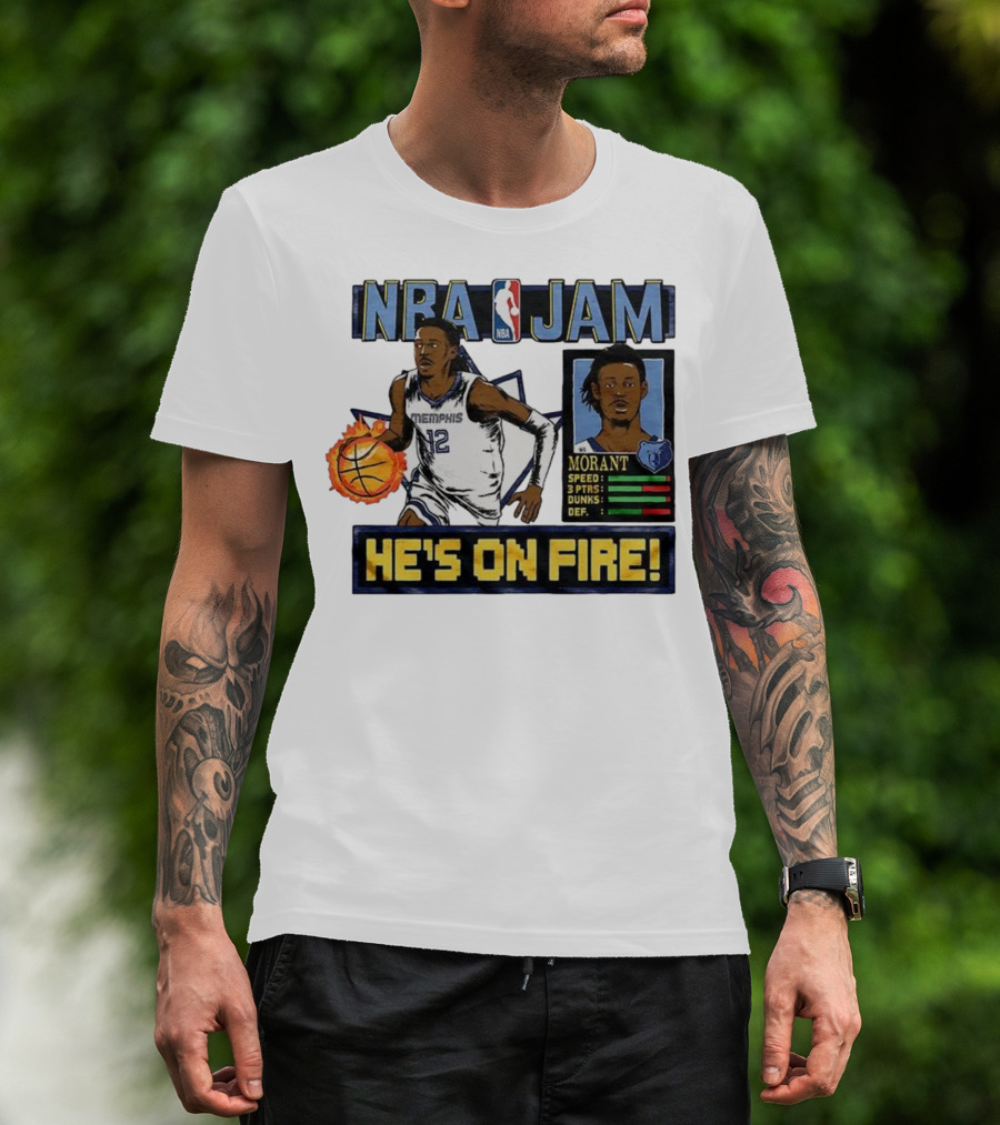 Ja Morant NBA Jam Memphis Grizzlies He's On Fire Classic Video Game Style T-Shirt