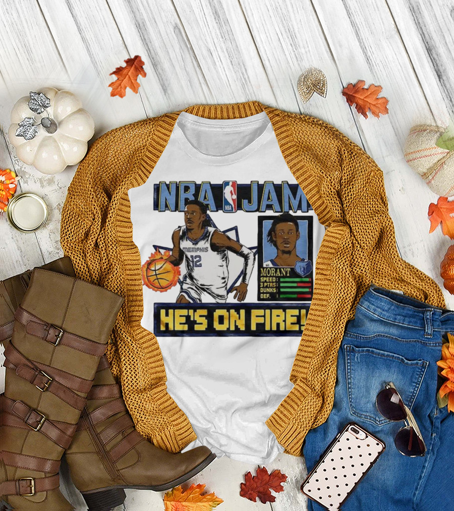 Ja Morant NBA Jam Memphis Grizzlies He's On Fire Classic Video Game Style T-Shirt