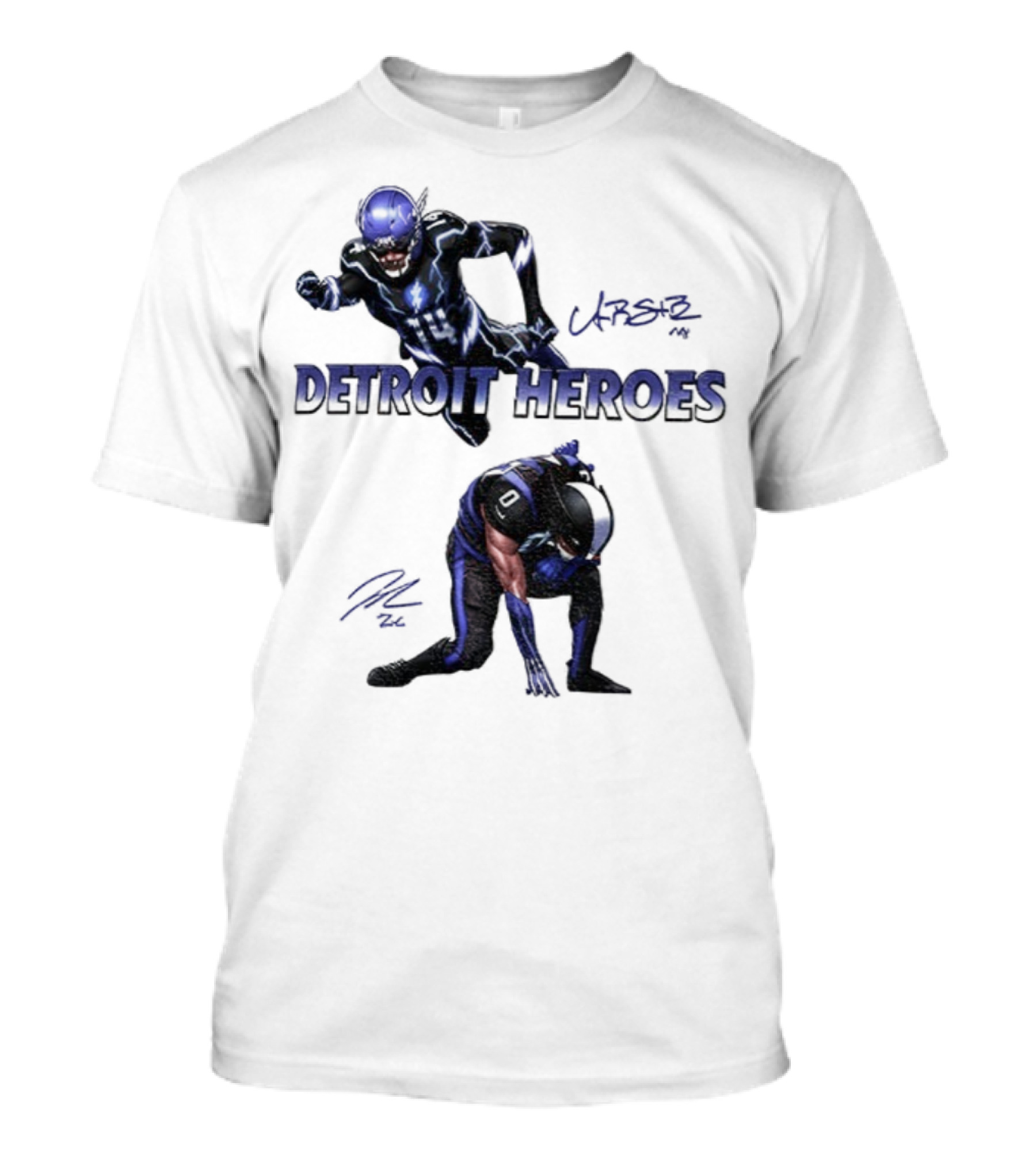 Jahmyr Gibbs Amon Ra St Brown Detroit Heroes 2025 Signature T-Shirt