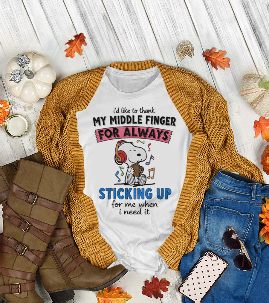 Snoopy Music Thank My Middle Finger Always Sticking Up For Me T-Shirt