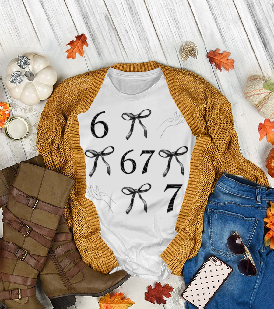 Six Seven 67 Bow Pattern Meme T-Shirt
