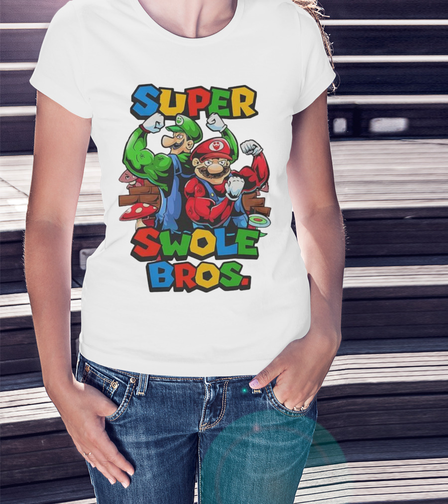 Super Swole Bros Classic Video Game Character Gym Lover Strong Cartoon Bros T-Shirt