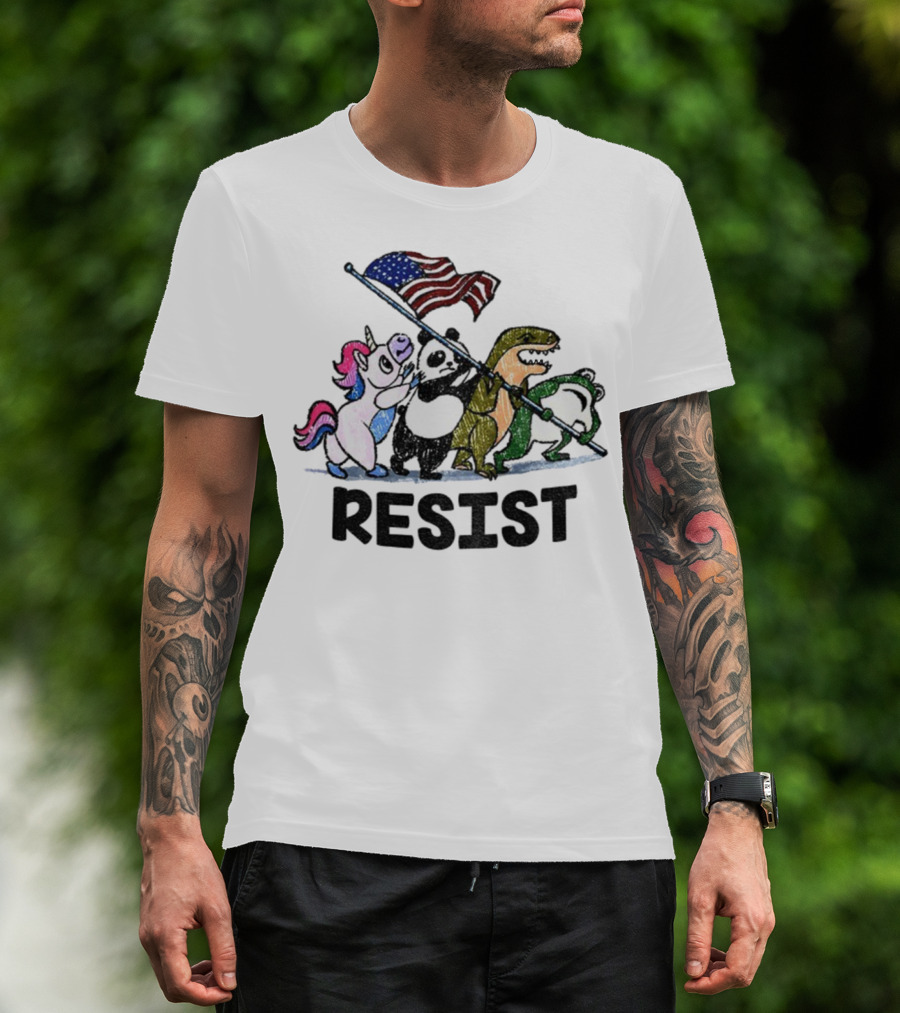 Unicorn Panda Alligator Frog Resist American Flag Political Statement T-Shirt