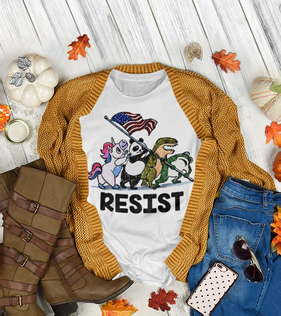 Unicorn Panda Alligator Frog Resist American Flag Political Statement T-Shirt