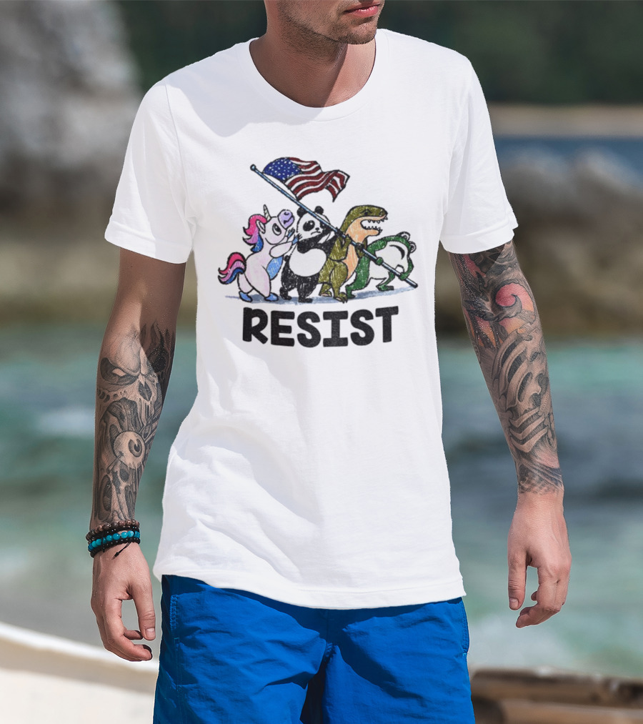 Unicorn Panda Alligator Frog Resist American Flag Political Statement T-Shirt