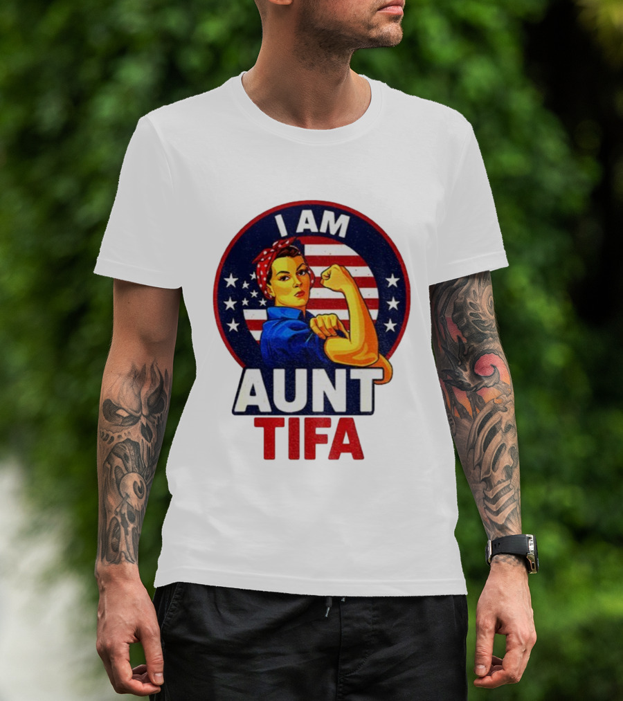 I Am Aunt Tifa Feminist Vintage American Flag T-Shirt