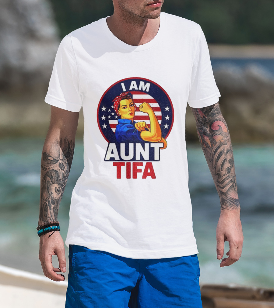 I Am Aunt Tifa Feminist Vintage American Flag T-Shirt