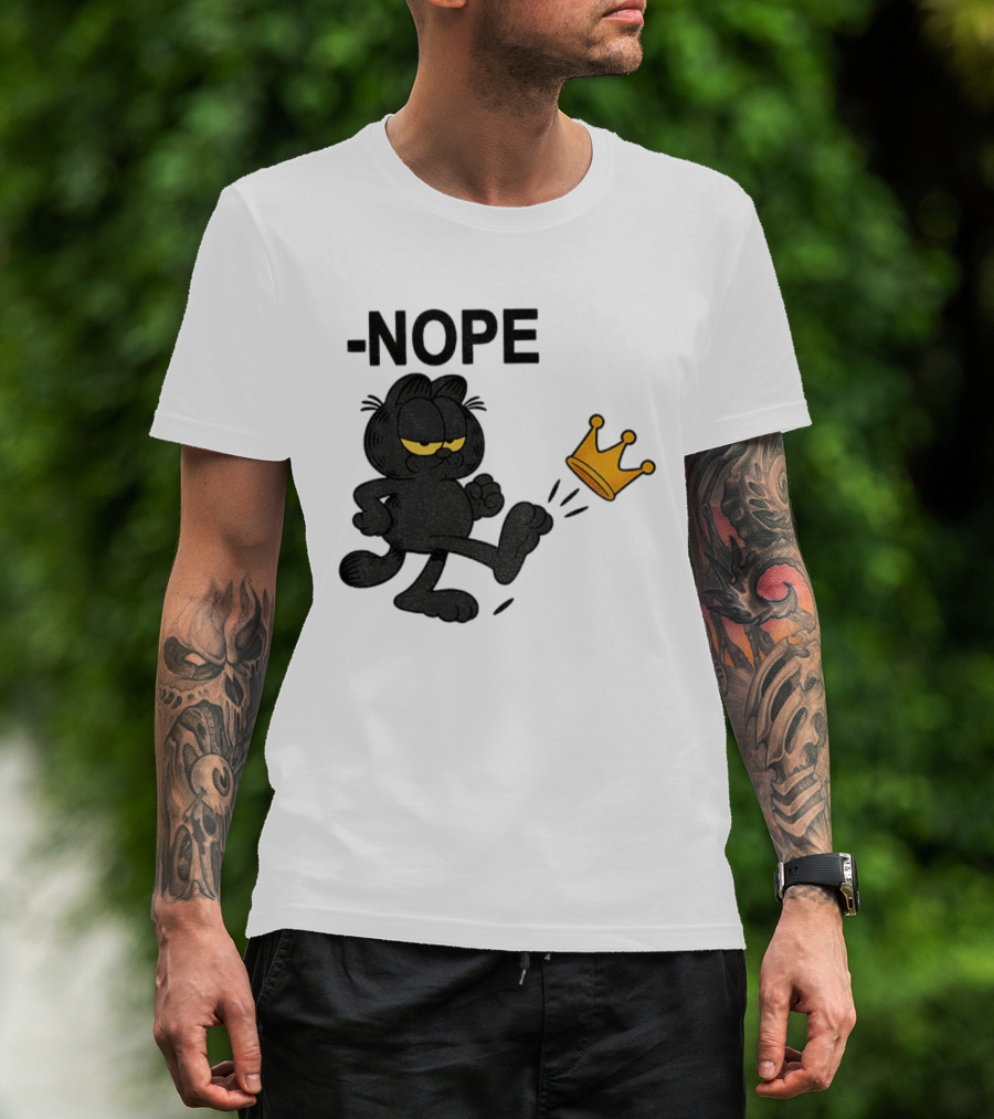 NOPE Black Cat Kicking Crown No Kings In America T-Shirt