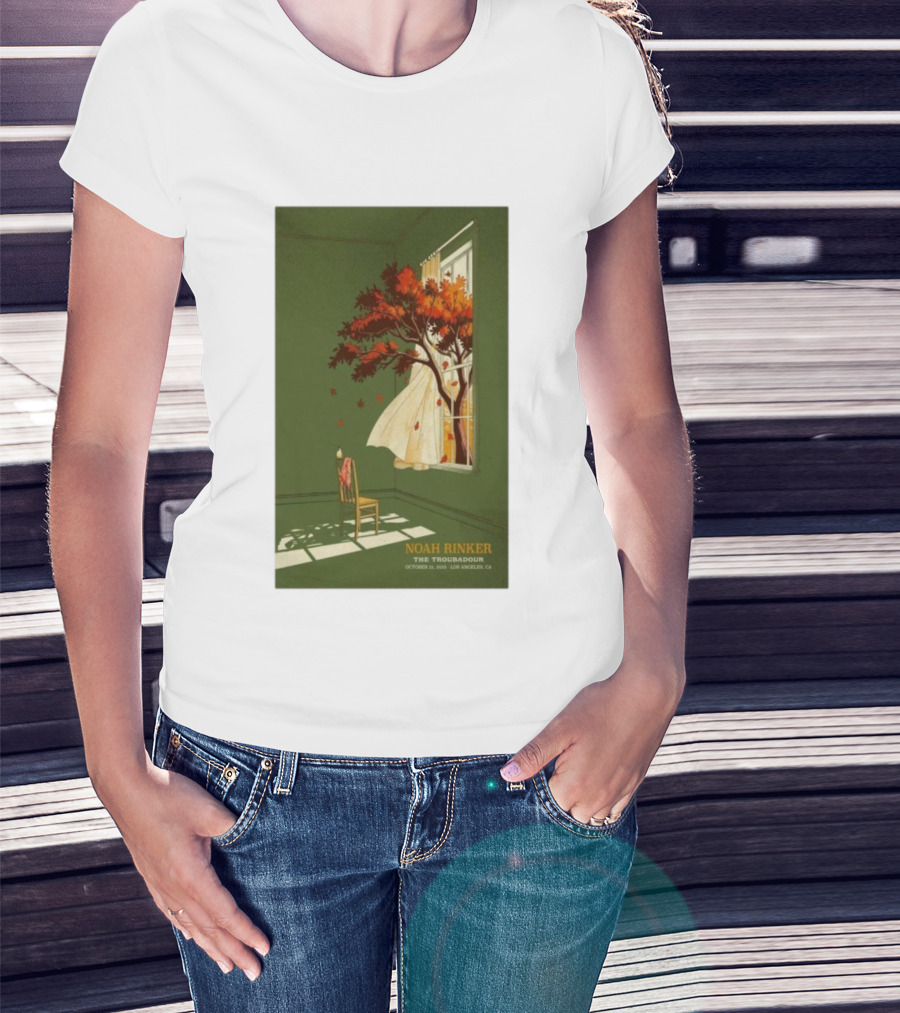 Noah Rinker The Troubadour Los Angeles Oct 21 2025 Autumn Tree Window Scene T-Shirt