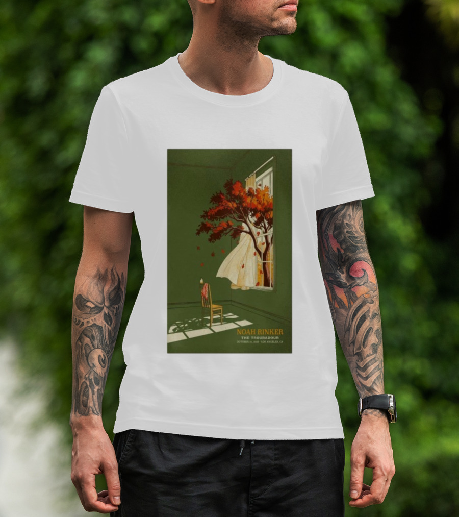 Noah Rinker The Troubadour Los Angeles Oct 21 2025 Autumn Tree Window Scene T-Shirt