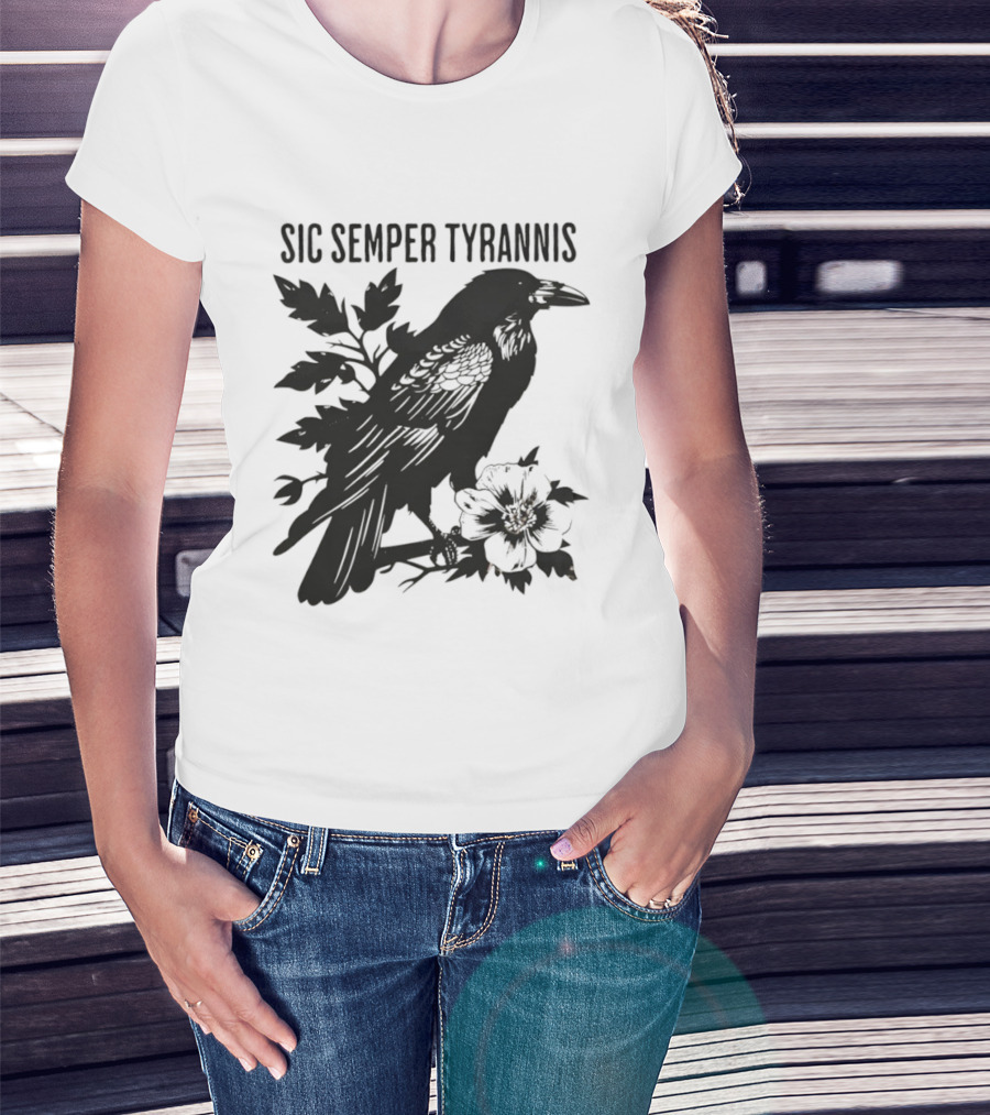 Sic Semper Tyrannis Raven With Leaves Graphic T-Shirt