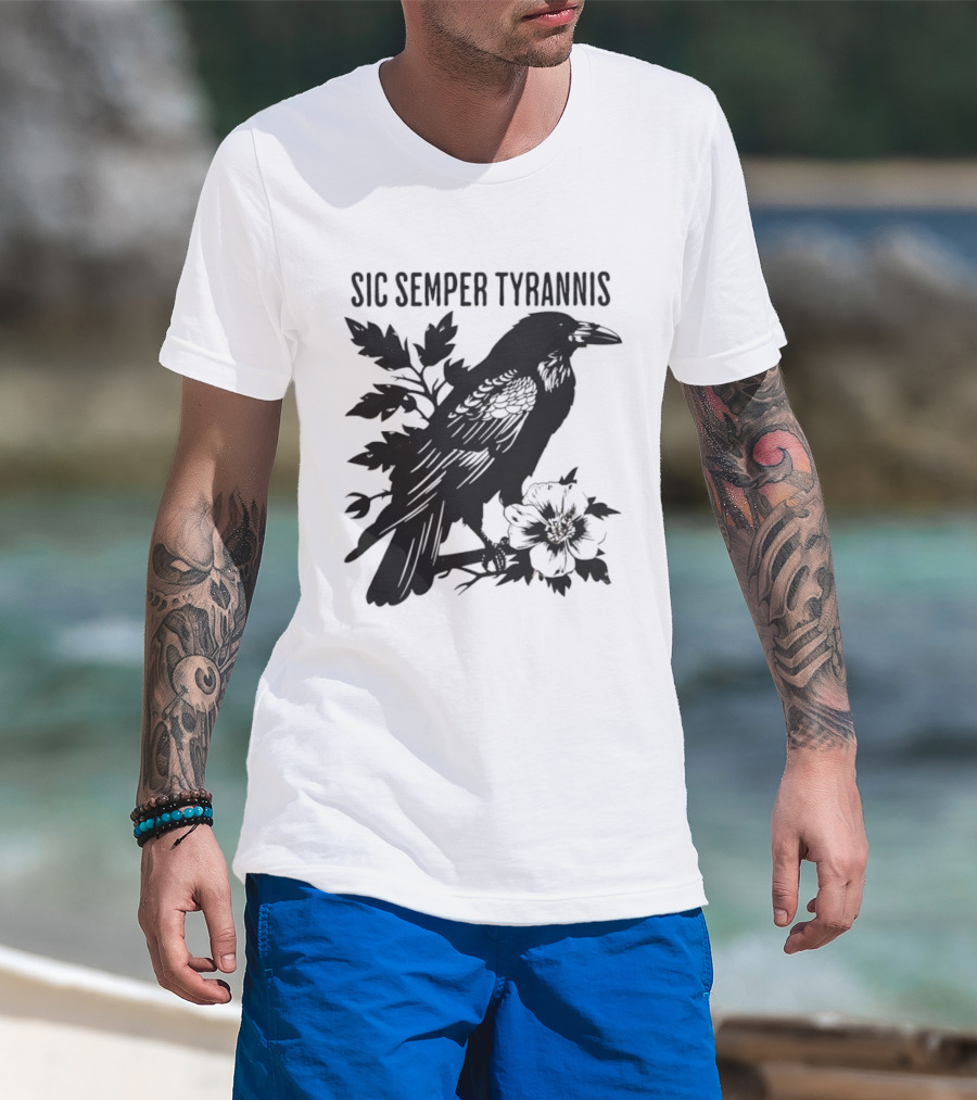 Sic Semper Tyrannis Raven With Leaves Graphic T-Shirt