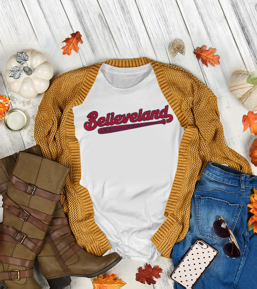 Believeland Baseball Bat Script Retro Theme T-Shirt