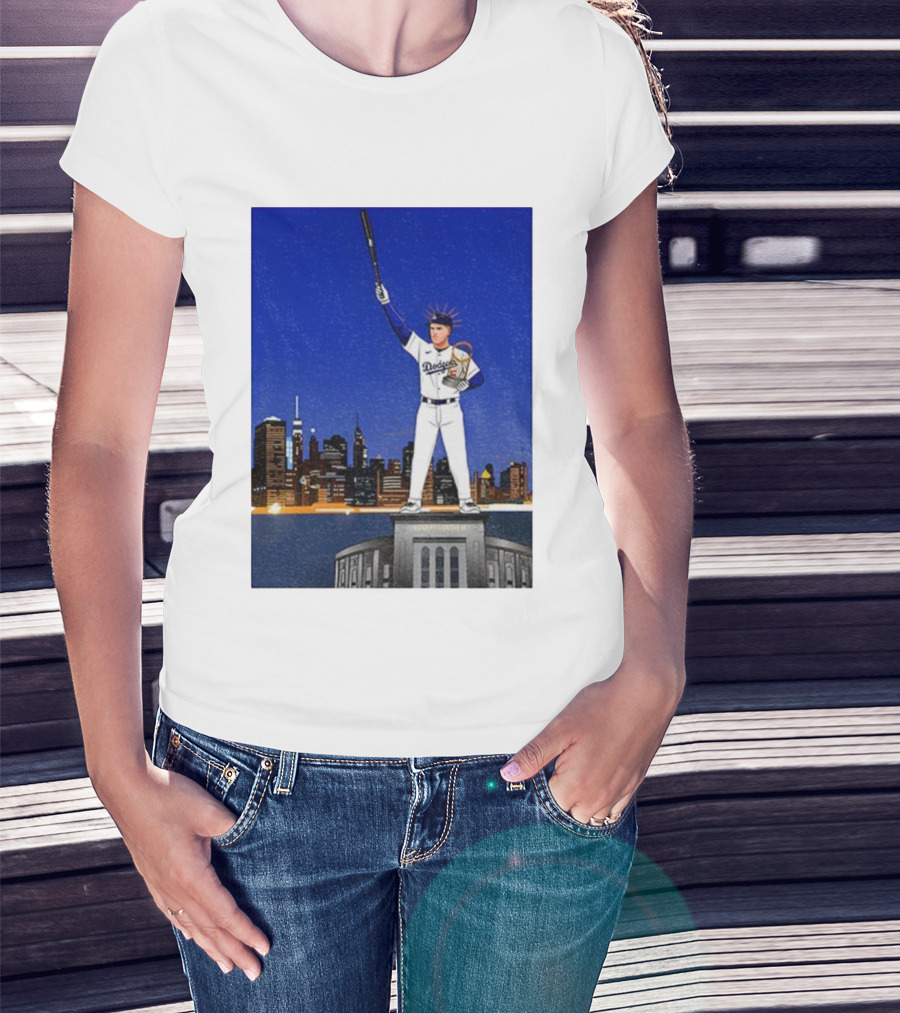 Freddie Freeman Dodgers Statue Of Liberty New York Skyline 2024 MVP T-Shirt