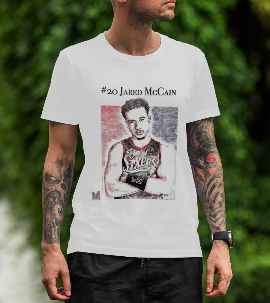 Jared McCain #20 Philadelphia 76ers Basketball Sketch T-Shirt