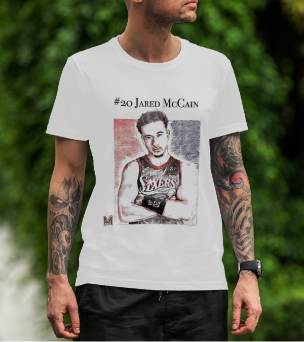 Jared McCain #20 Philadelphia 76ers Basketball Sketch T-Shirt