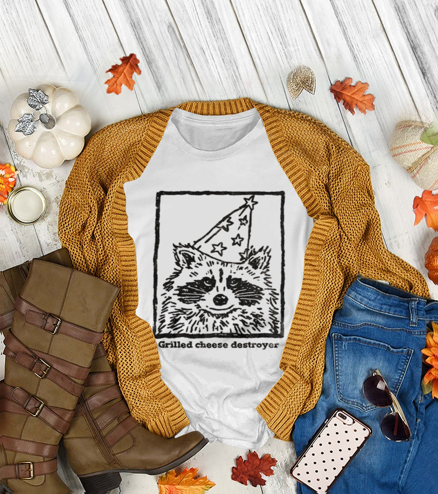 Raccoon Funny Wizard Hat Grilled Cheese Destroyer T-Shirt