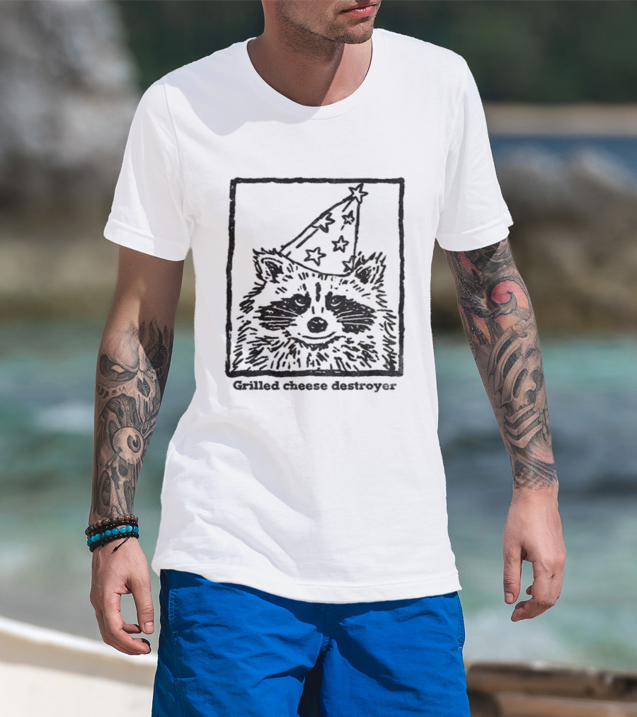 Raccoon Funny Wizard Hat Grilled Cheese Destroyer T-Shirt