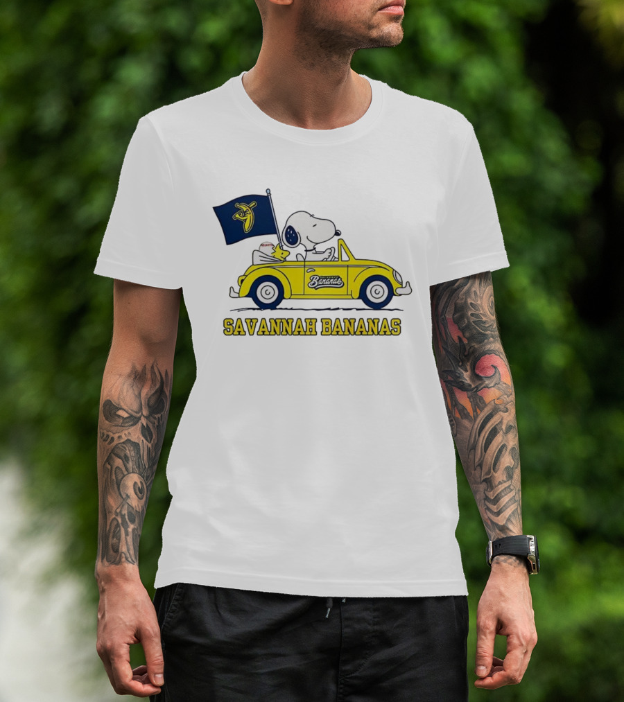 Snoopy Woodstock Driving Savannah Bananas Baseball Car T-Shirt