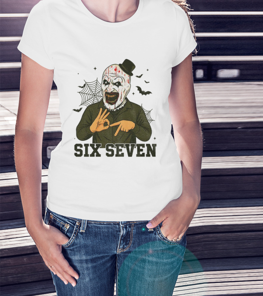 Terrifier Bundle Funny Halloween Six Seven Creepy Clown Costume T-Shirt