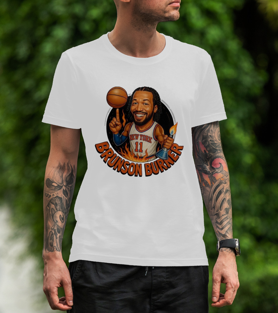 New York Knicks Brunson Burner Cartoon With Basketball And Flames T-Shirt
