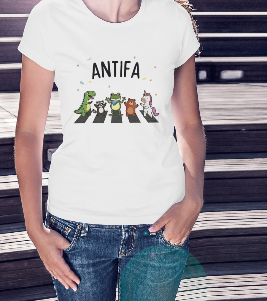 ANTIFA Portland Dancing Frog Dinosaur Raccoon Bear Unicorn T-Shirt