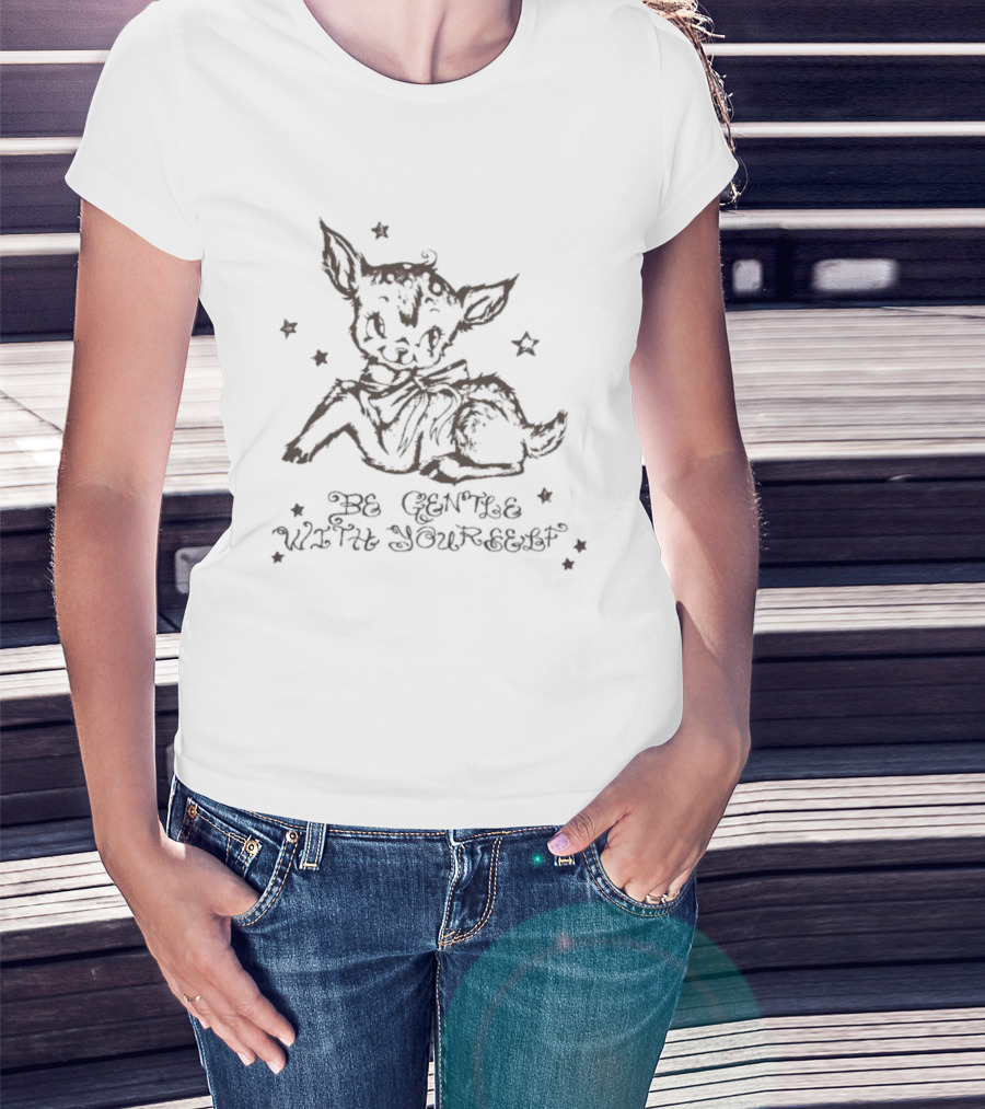 Be Gentle With Yourself Lamb Drawing Surrounded By Stars T-Shirt
