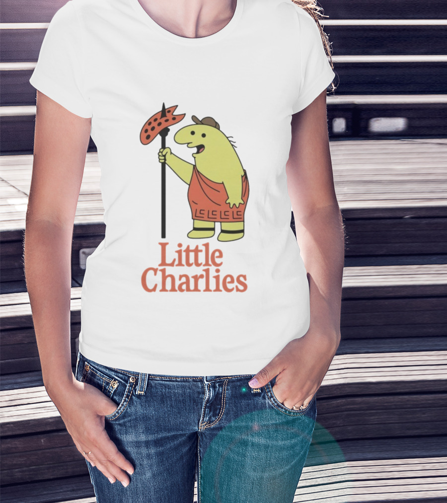 Little Charlies Cartoon Character With Tribal Shield T-Shirt