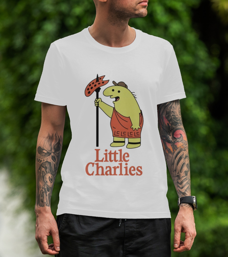 Little Charlies Cartoon Character With Tribal Shield T-Shirt