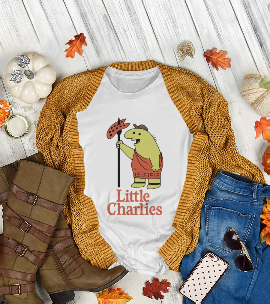 Little Charlies Cartoon Character with Tribal Shield T-Shirt
