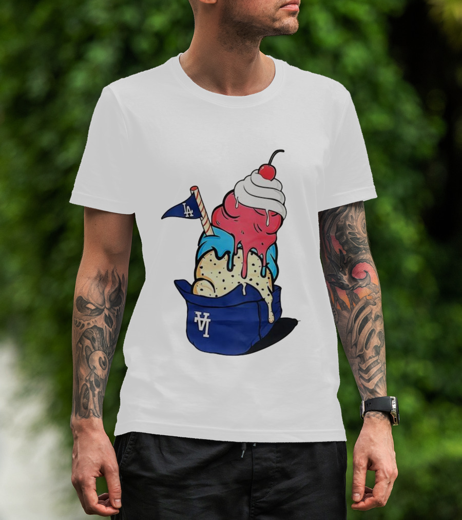 Los Angeles Dodgers Ice Cream Helmet LA Baseball Game Day Treat T-Shirt