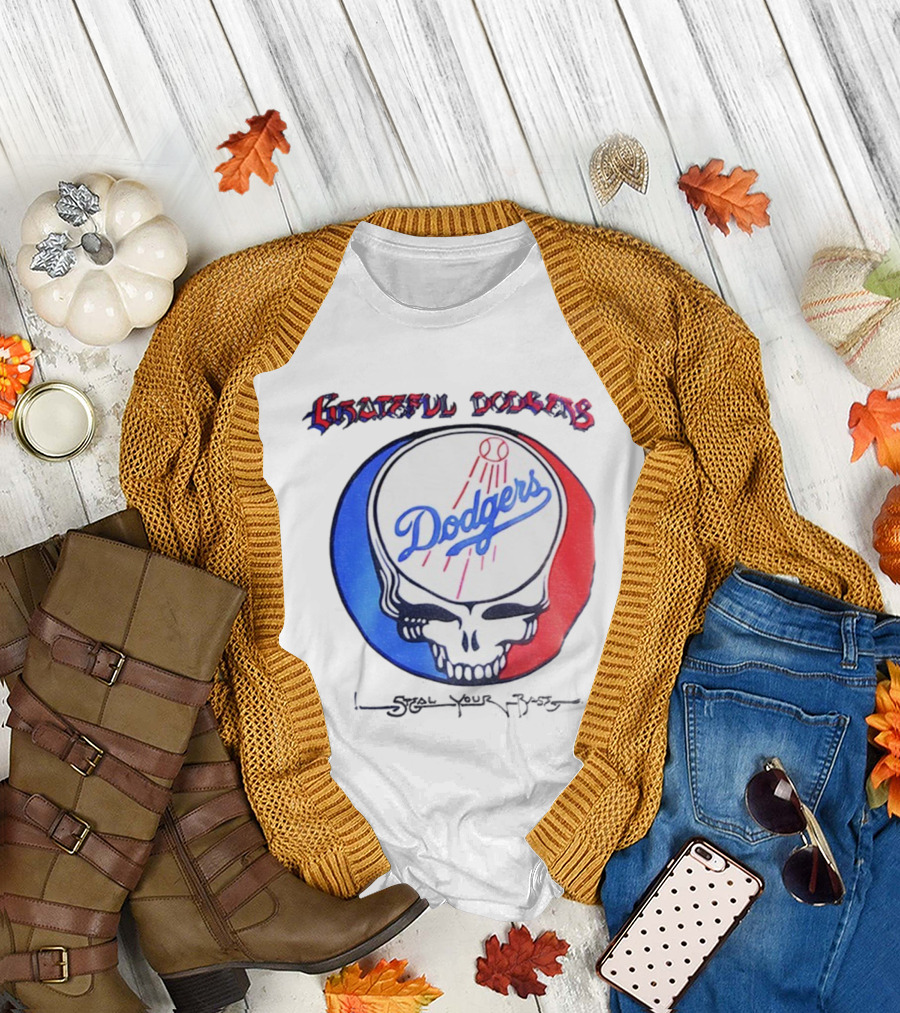 Grateful Dodgers Dodgers Skull Steal Your Base T-Shirt
