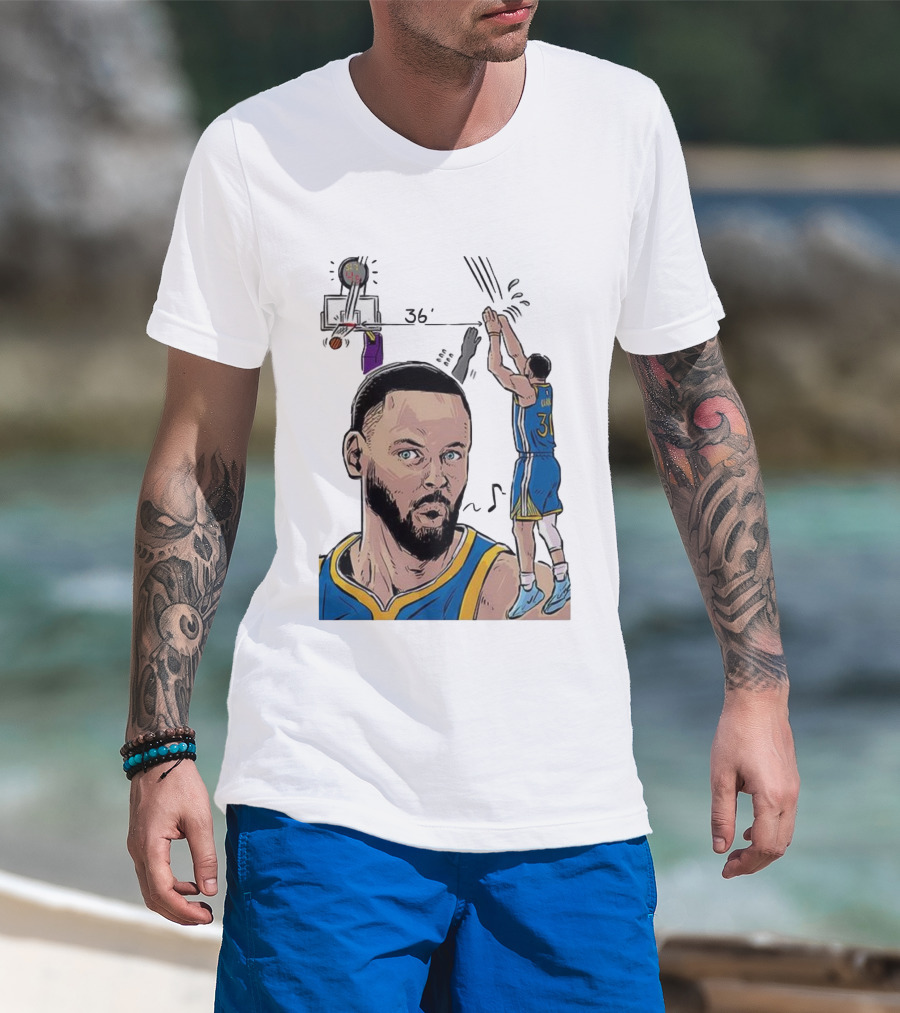 Stephen Curry Golden State Warriors NBA 36 Feet Comic Basketball Shot T-Shirt
