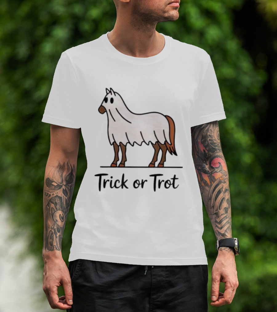 Trick Or Trot Halloween Horse Lover Cute Ghost Costume T-Shirt