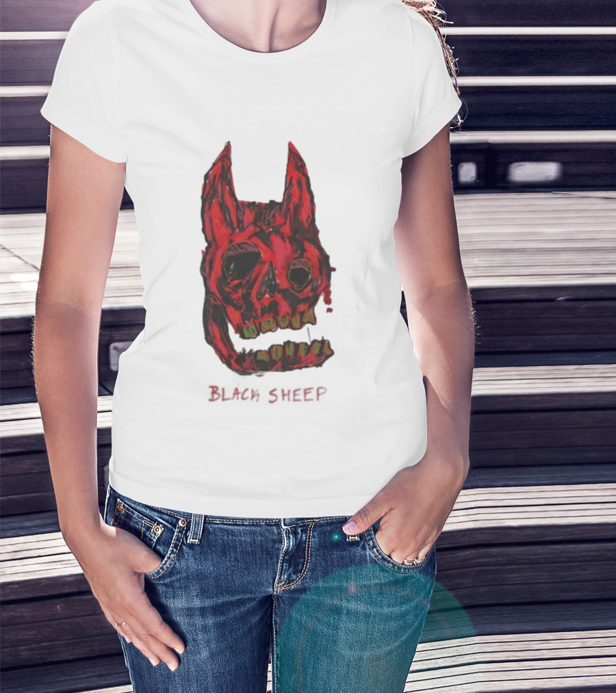 Caskey Black Sheep Skull Red Demon Mask T-Shirt