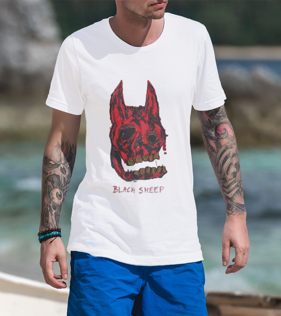 Caskey Black Sheep Skull Red Demon Mask T-Shirt