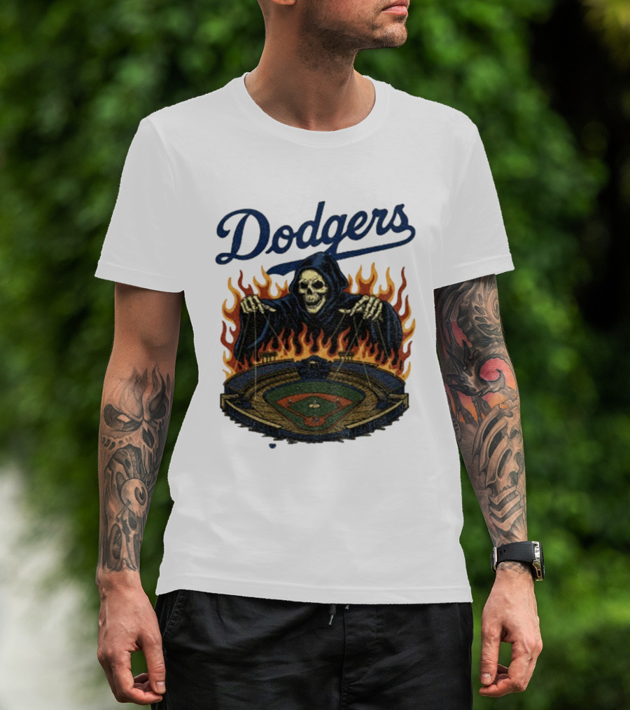 Dodgers Grim Reaper Over Baseball Stadium Fire Swea T-Shirt