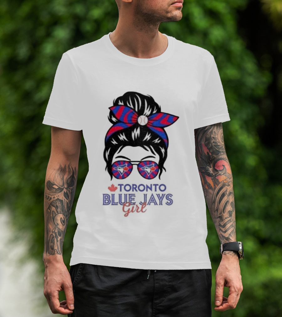 Toronto Blue Jays Girl Messy Bun Glasses Baseball Fans T-Shirt