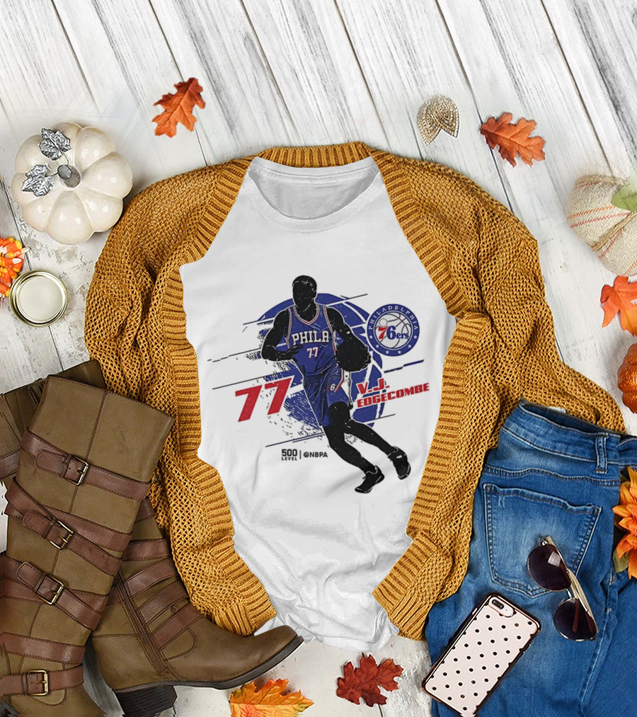 Philadelphia 76ers VJ Edgecombe Number 77 Basketball Player T-Shirt