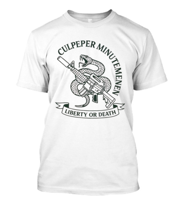 Culpeper Minutemen Liberty Or Death Rattlesnake And Rifle Emblem T-Shirt