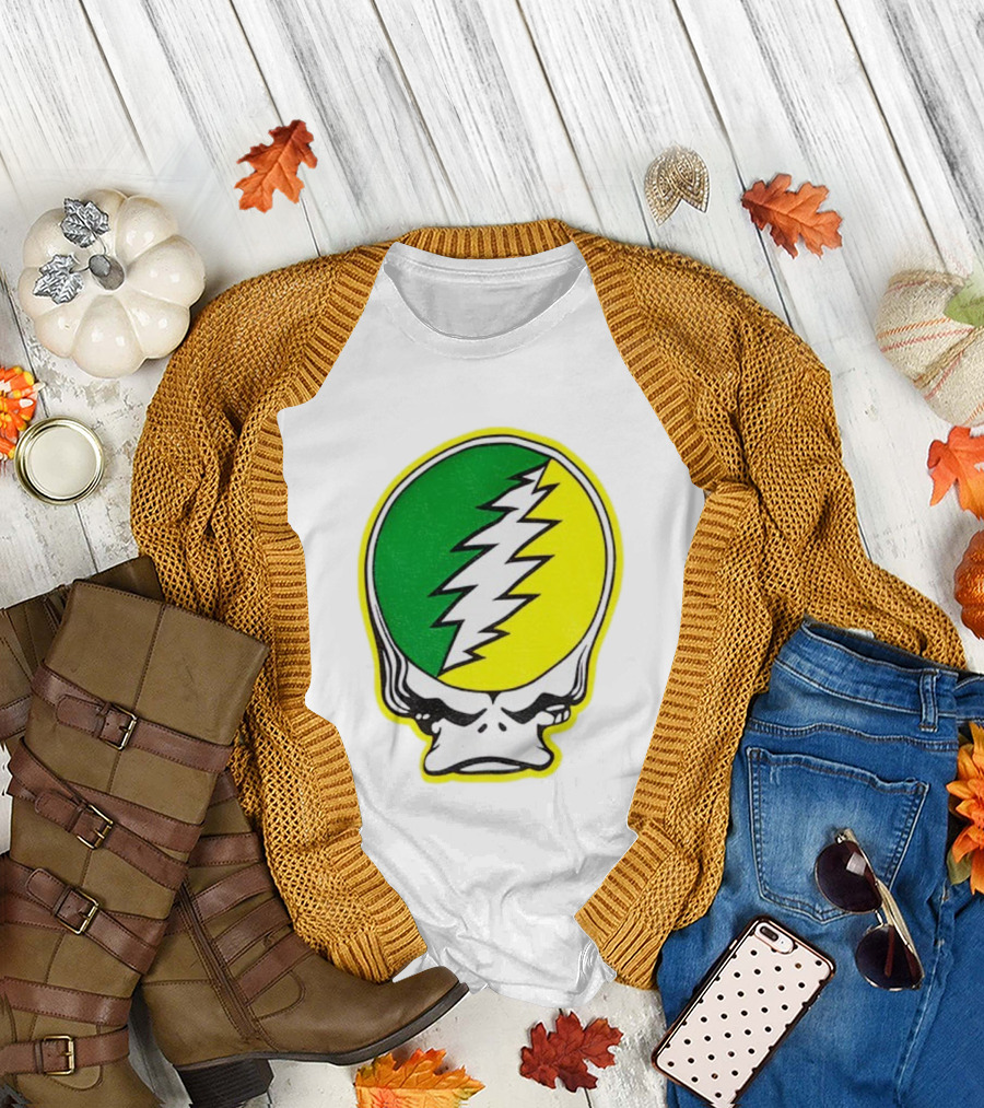 Grateful Ducks Grateful Dead Steal Your Face Green Yellow Bolt 26 T-Shirt