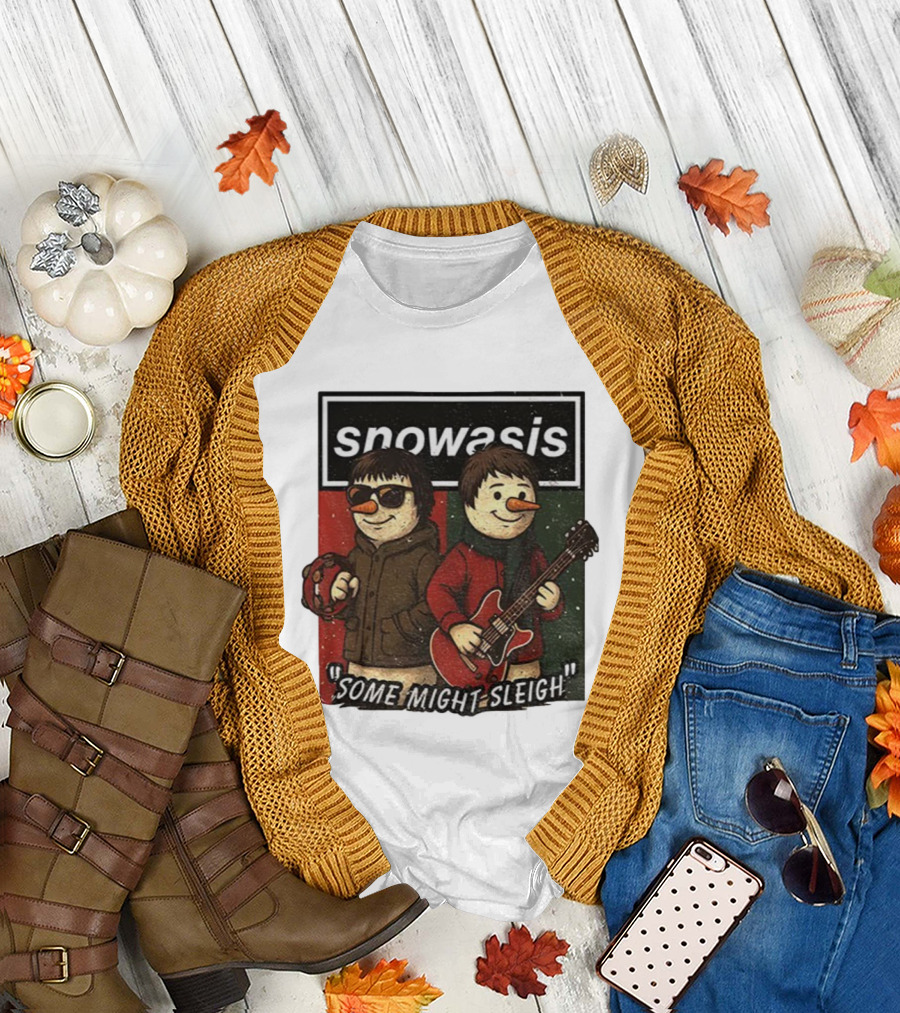 Snowasis Christmas Some Might Sleigh Snowman Band Holiday Pun T-Shirt