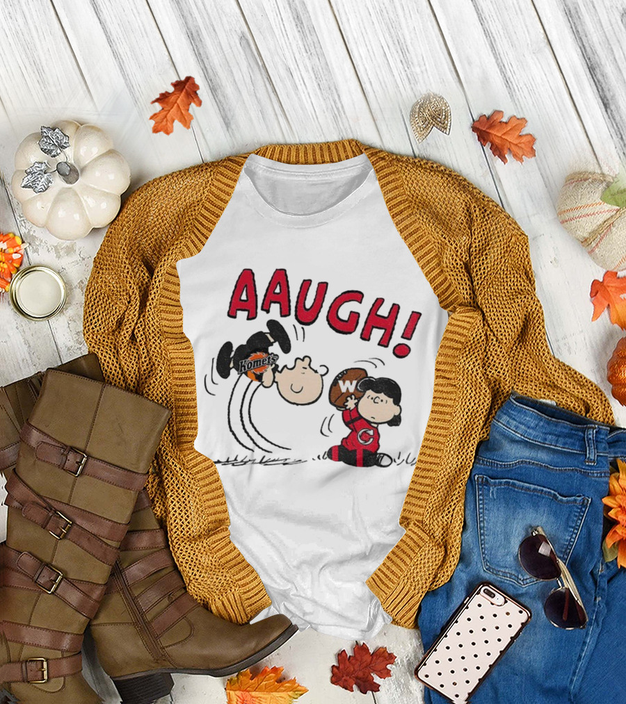 Peanuts Charlie Brown Cincinnati Cyclones vs Komets Hockey AAUGH! Lucy Linus T-Shirt